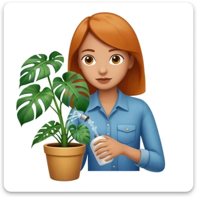 woman watering her monstera plant sticker