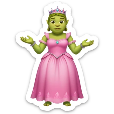 Shrek with a pink princess dress sticker