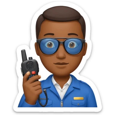 school security, blue cloth, sun glasses, holding walkie-talkie sticker