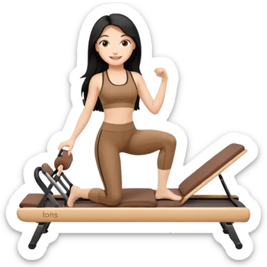 pilates girl in brown set whit black long hair  sticker