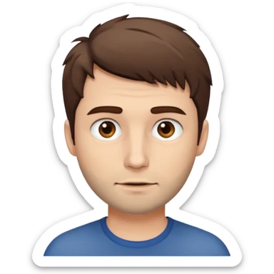 Create an emoji of a man with white skin and short brown but slightly messy hair sticker