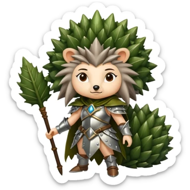 moss witch woman dressed as hedgehog guardian, thorny leaf armor sticker