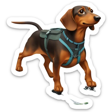 Daschund skiing on a mountain sticker