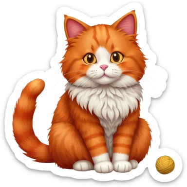 red cat full body sitting with a wool ball sticker