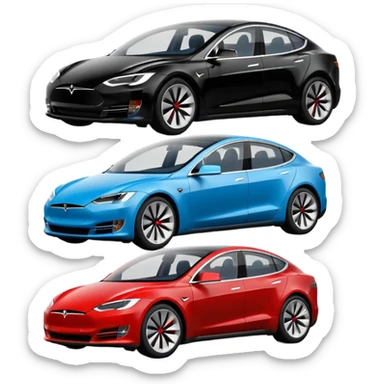 group of 4 Tesla cars emoji style sticker
