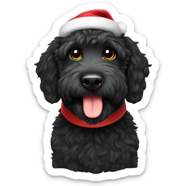 Black Labradoodle wearing Santa hat sticker