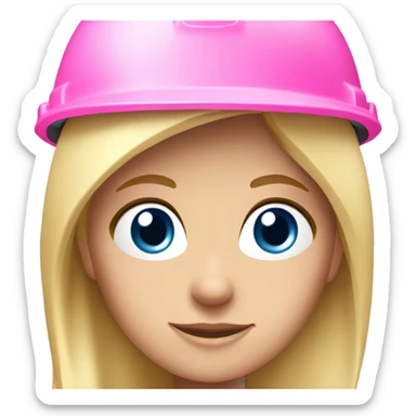 blonde girl blue eyes in a pink construction material helmet sticker