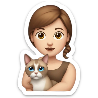 Blue-eyed fat girl with brown hair with siamese cat and miniature pincher sticker
