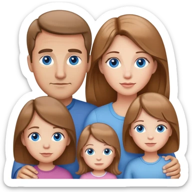 Family with mother, father and three little girls, everyone has light brown hair and blue eyes sticker