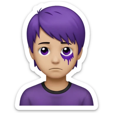 Normal emoji head, but with emo hair and black and purple paint around the eyes like an emo. And it’s looking sad. A boy  sticker