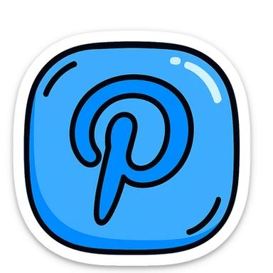rounded inflated Pinterest 'P' logo, blue color, clear black outlines, dimensional shadows, glossy highlights, no background, playful outlined style sticker