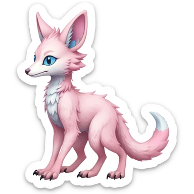 Feral Rare Fantasy cute pastel pink Vernid-Sergal-Trico-species by LiLaiRa, markings, full body, 4 legs sticker