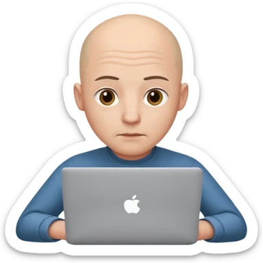 bald young guy with MacBook no wrinkle on face sticker