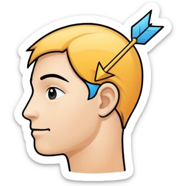 Minimalistic flat vector icon, iOS style, thin black contour on white background. Human head profile with thought bubble and arrow pointing to a happy face. No text, no shadows sticker