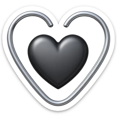 one silver paper clip with a black heart in the middle sticker