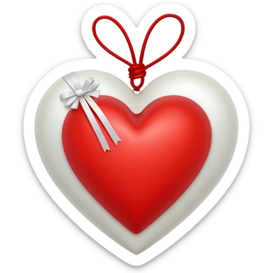 Red heart with white silk strings wrapped around it sticker