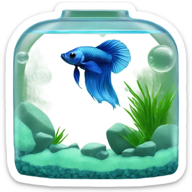 beta fish aquarium with a blue male beta fish with green rocks and bubbles sticker