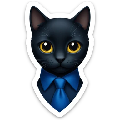 black cat in a dark blue tie sticker