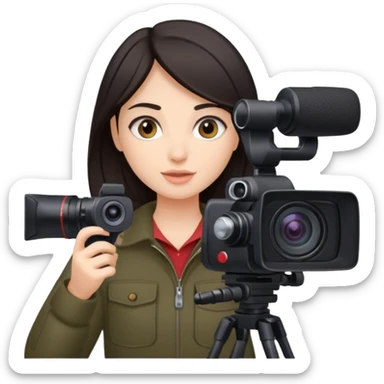 quiero crear una chica con una camara como si estuviese grabando vlog con el pelo oscuro  sticker