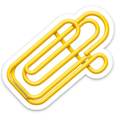 ​"A flat, 2D paperclip icon, colored solid yellow, positioned diagonally, as commonly seen in mobile messaging applications." sticker