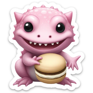 an axolotl holding a macaroon sticker
