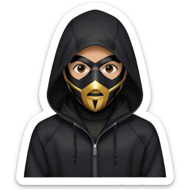 man with black hooded jacket and a full-black full-face geometric mask sticker