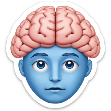 An adult person face emoji with a brain for hair, all blue sticker