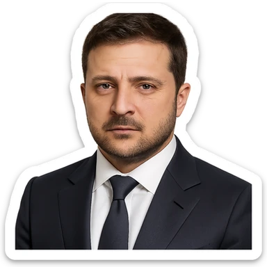 realistic portrait of Vladimir Zelensky in a business suit, no background sticker