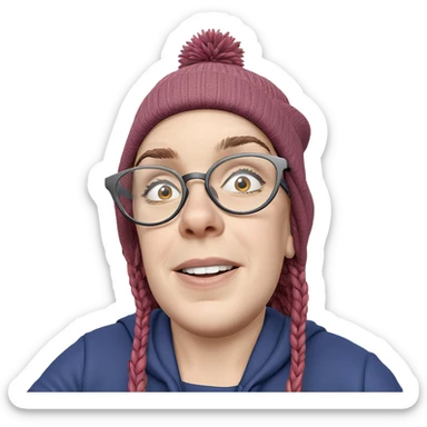 girl in glasses with hat sticker