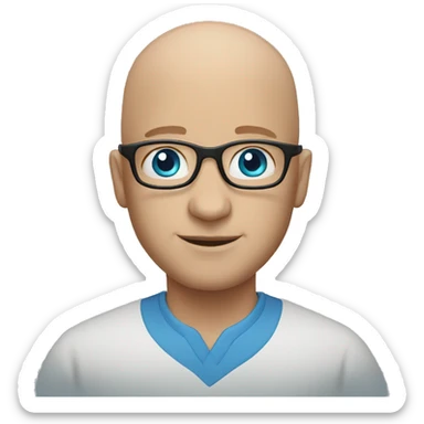bald man with glasses and blue eyes welcoming  sticker