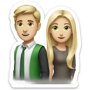 Boy green eyes, dark brown hair and girl Grey eyes blonde hair sticker