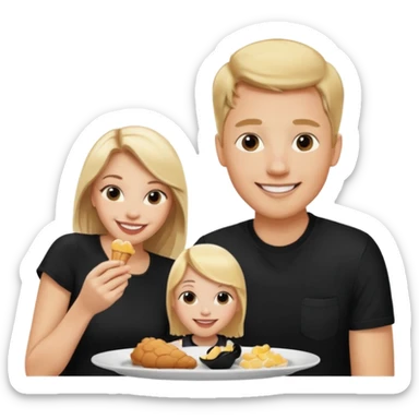 Couple with blonde hair wearing black eating chick filet  sticker
