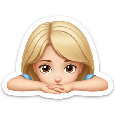  A girl peering from behind a table face view  sticker