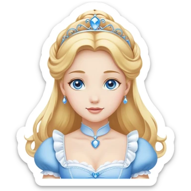 Cinematic Elegant Cinderella Portrait Emoji, Graceful and poised in her classic maid attire, golden locks cascading softly, bright blue eyes full of hope, a gentle glow of kindness and determination, delicate and humble yet undeniably beautiful, evoking the moment before her magical transformation, pure enchantment in her gaze! sticker