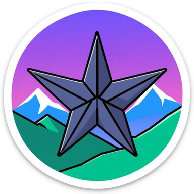 eight-pointed star with wide wings and mountain silhouette in center sticker
