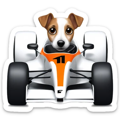 Jack Russell sitting in a formula 1 McLaren car sticker