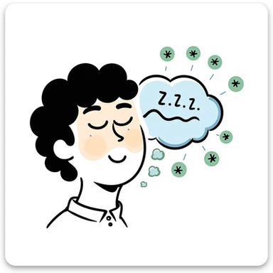 Sedative effect illustration: half-awake (orange) and half-asleep (blue) face profile with green sedative molecules slowing down red brain activity waves. Hand-drawn sleep icons (ZZZ) increasing in size as consciousness fades. Simple and clean sleep medicine concept. sticker