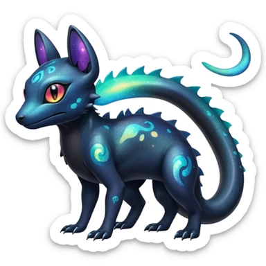 Colorful Iridescent Exotic Nebulae Salandit-Amaura-Umbreon-Fakémon-hybrid-creature (full body)  sticker