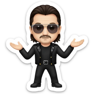 Bono with long dark brown hair, black sequin tour outfit sticker