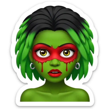 Uma zumbi de pele verde cabelo chanel todo preto bagunçado sem cabelo verde sticker