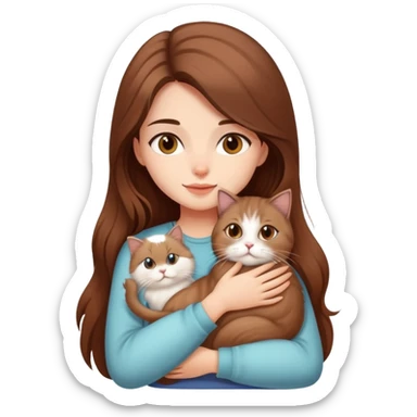 pretty girl with long color brown hair, hugging her persian cat sticker