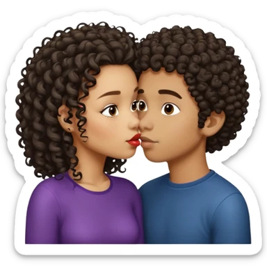 Lightskin boy with curls and a dark skin girl with straight hair kiss sticker