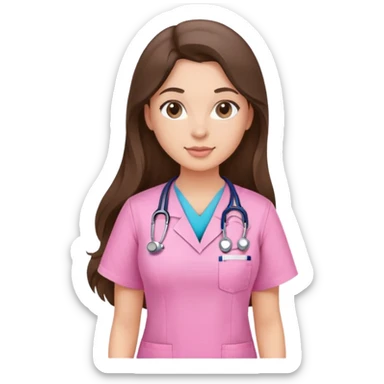 pretty and curvy brunette nurse with long hair in pink scrubs sticker