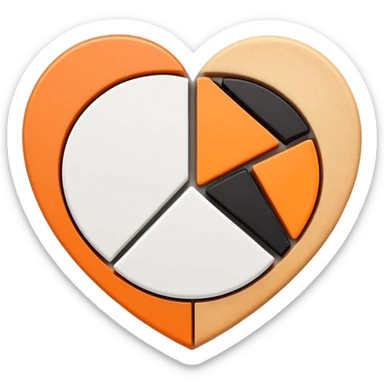 heart divided into three pie chart segments: black, white, and orange sticker