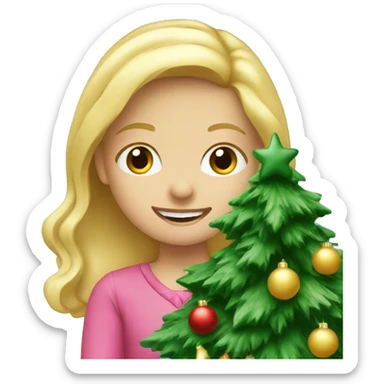 Blond Girl decorating Christmas tree sticker