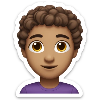 purple eyes, wavy brown hair, thick eyebrows, long eyelashes sticker
