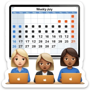 weekly calendar next to group of person working with unadjusting it with laptop sticker