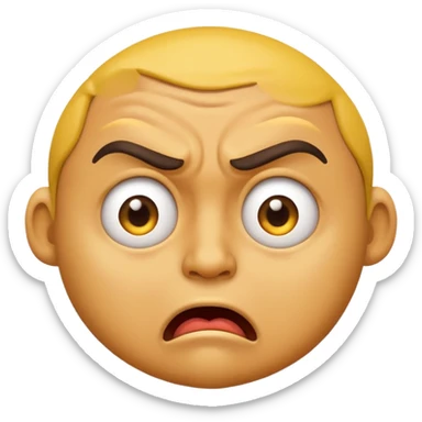 A Classic emoji, yellow character. Extreme disgust/ confusion. One eyebrow raised, one eyebrow lowered in anger. With a deep sneer on the mouth. sticker