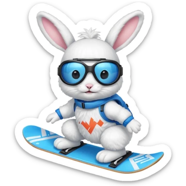 A bunny on a snowboard in blue wearing ski goggles sticker