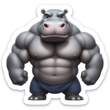 very strong and muscular hippo flexing sticker